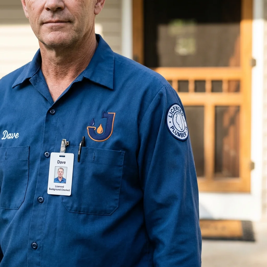 Licensed plumber showing ID badge in Lovington, NM
