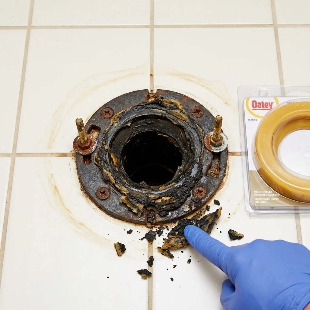 Failed wax ring showing water seepage at the base of a toilet in a Lovington, NM home