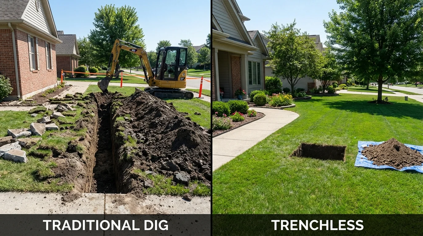 Trenchless sewer repair with minimal yard damage versus traditional excavation in Lovington, NM